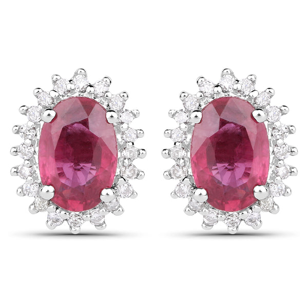 1.22 Carat Genuine Ruby and White Diamond 14K White Gold Earrings