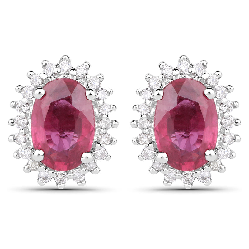 1.22 Carat Genuine Ruby and White Diamond 14K White Gold Earrings