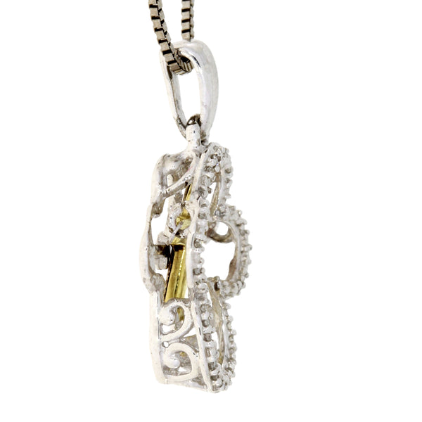 .05ct Cross Religious Pendant Sterling Silver 10KT Gold