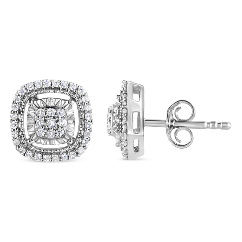 .925 Sterling Silver 1/4 Cttw Prong Set Round-Cut Diamond Cluster in Square Frame Stud Earring (I-J Color, I2-I3 Clarity)