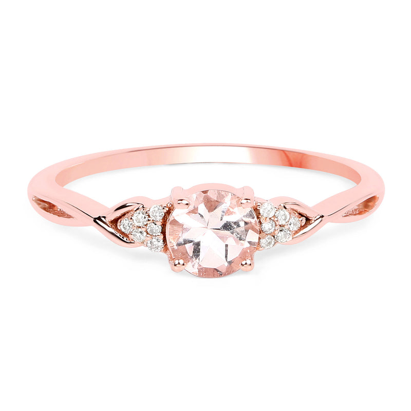 0.45 Carat Genuine Morganite and White Diamond 14K Rose Gold Ring