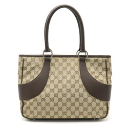 Gucci GG canvas tote bag shoulder leather khaki beige brown dark 113011