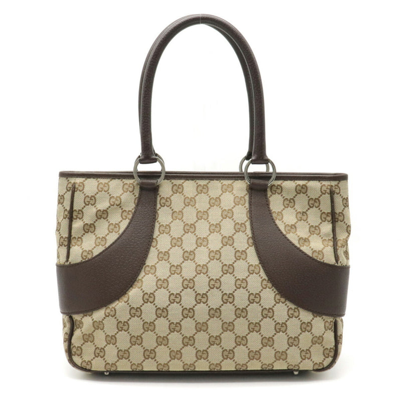 Gucci GG canvas tote bag shoulder leather khaki beige brown dark 113011
