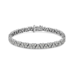 .925 Sterling Silver 2.00 Cttw Miracle Set Diamond Trio Link Multi Row Tennis Bracelet (I-J Color, I3 Clarity) - 7.25" Inches