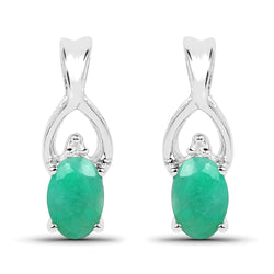 0.89 Carat Genuine Emerald and White Diamond .925 Sterling Silver Earrings