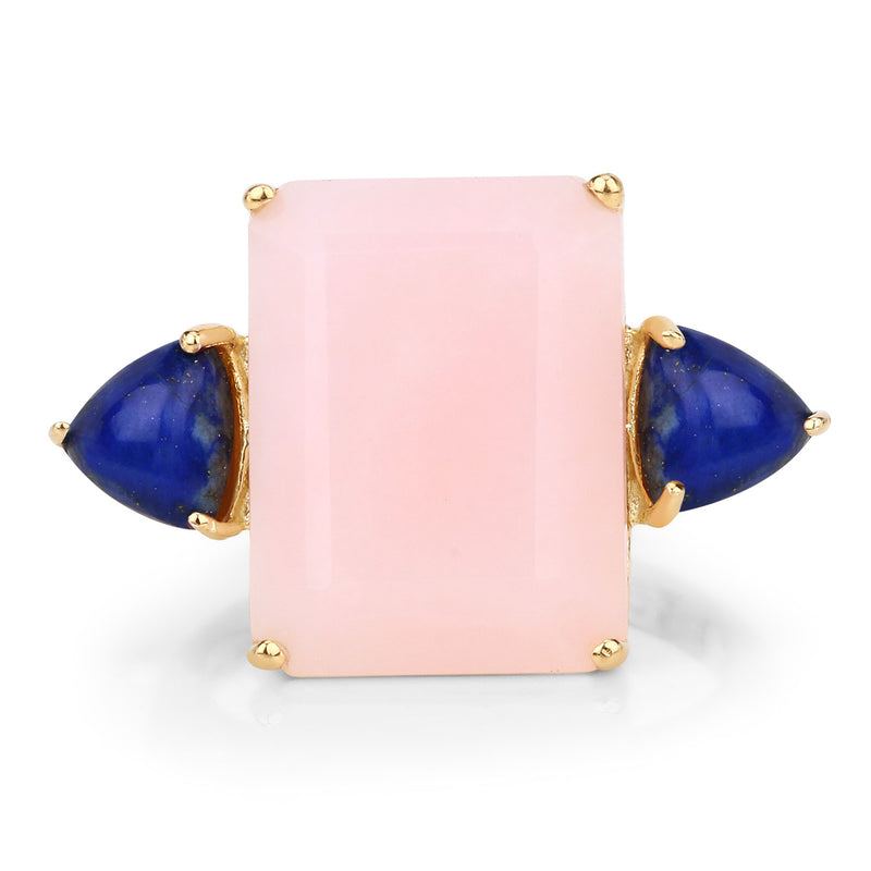 12.18 Carat Genuine Pink Opal and Lapis .925 Sterling Silver Ring