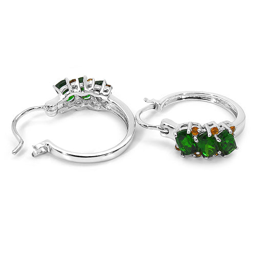 3.06 Carat Genuine Chrome Diopside & Citrine .925 Sterling Silver Earrings