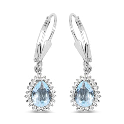 1.51 Carat Genuine Aquamarine and White Topaz .925 Sterling Silver Earrings