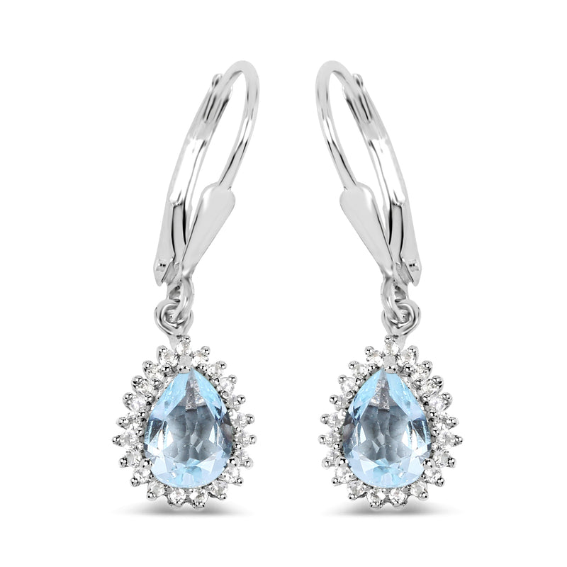 1.51 Carat Genuine Aquamarine and White Topaz .925 Sterling Silver Earrings