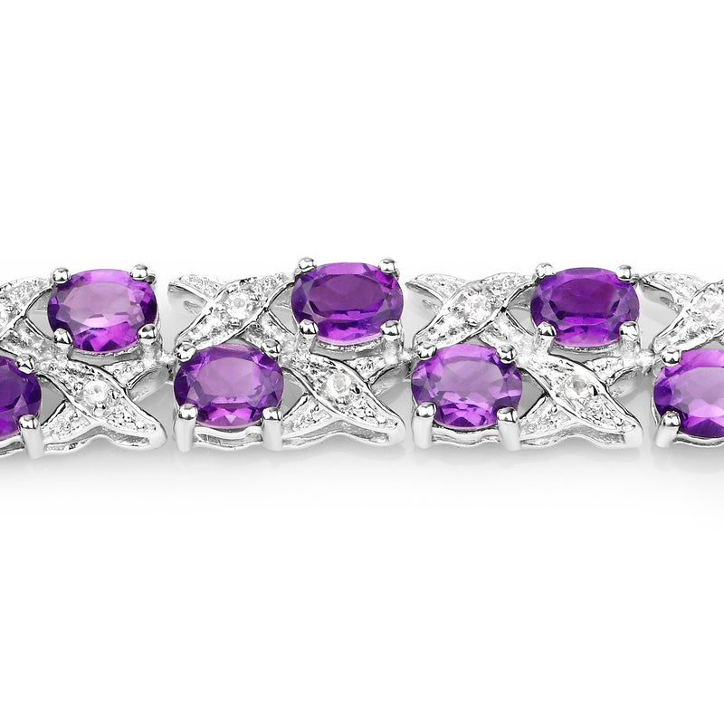 12.60 Carat Genuine Amethyst & White Topaz .925 Sterling Silver Bracelet