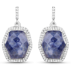 12.45 Carat Genuine Blue Aventurine and White Topaz .925 Sterling Silver Earrings