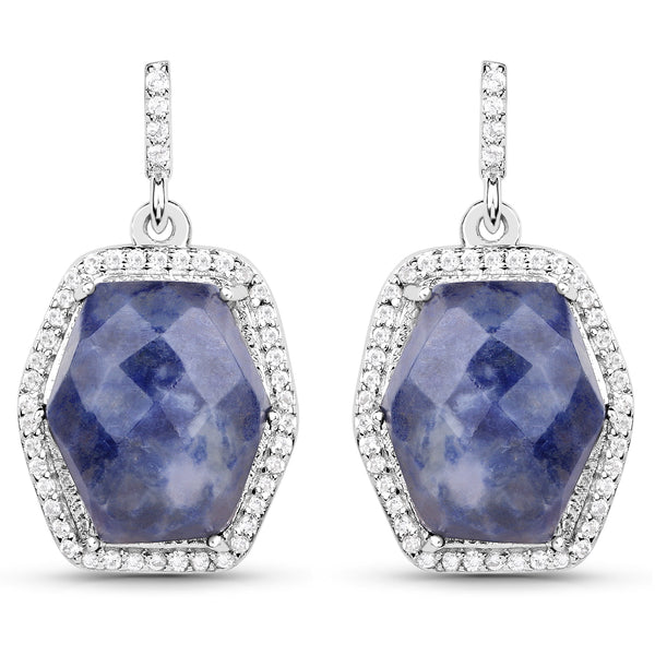 12.45 Carat Genuine Blue Aventurine and White Topaz .925 Sterling Silver Earrings