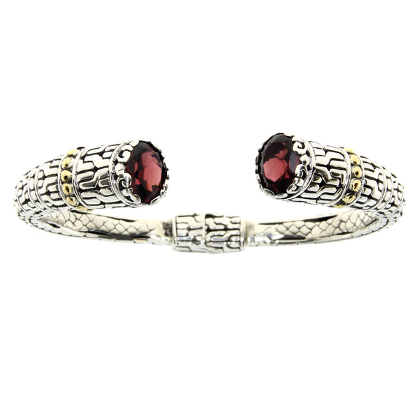 Garnet Bangle Bracelet Sterling Silver 18KT Gold