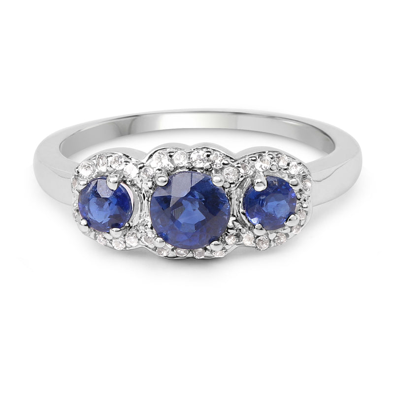1.33 Carat Genuine Kyanite & White Topaz .925 Sterling Silver Ring