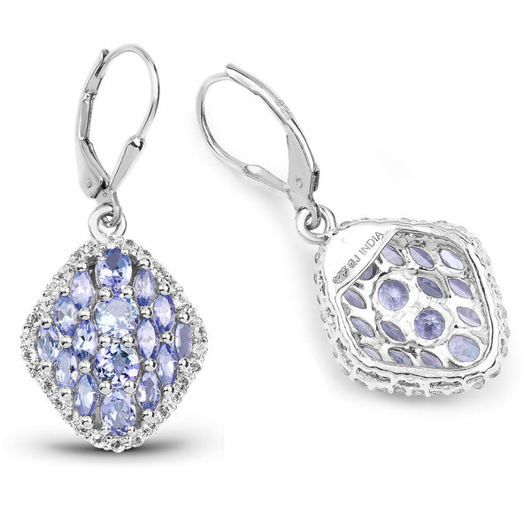 4.84 Carat Genuine Tanzanite & White Topaz .925 Sterling Silver Earrings