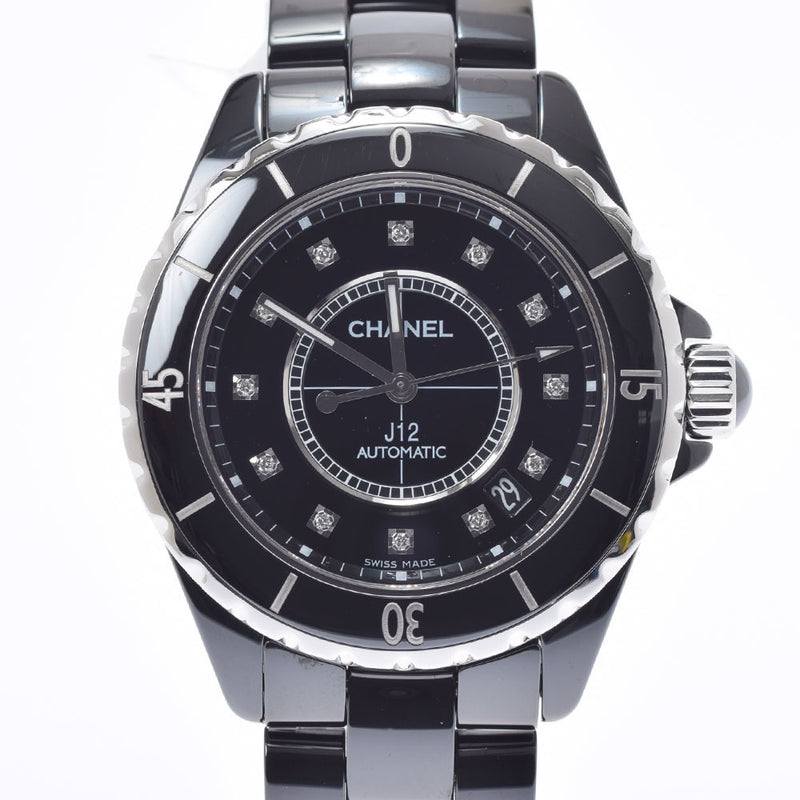 CHANEL J12 38mm 12P diamond H1626 mens black ceramic / SS watch self-winding dial