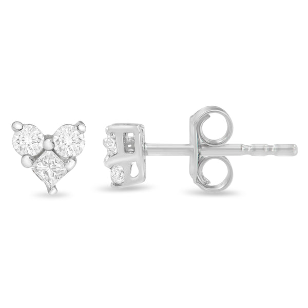 10K White Gold 1/4 cttw Round and Princess-cut Diamond Composite Heart Shape Stud Earring (I-J Color, I1-I2 Clarity)