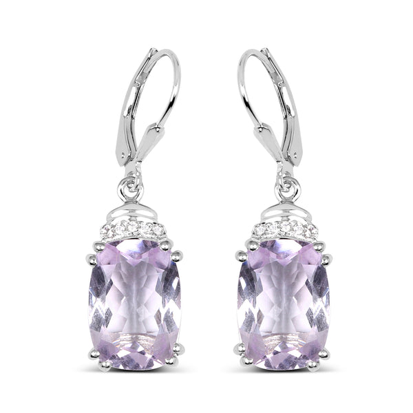 13.15 Carat Genuine Pink Amethyst & White Topaz .925 Sterling Silver Earrings