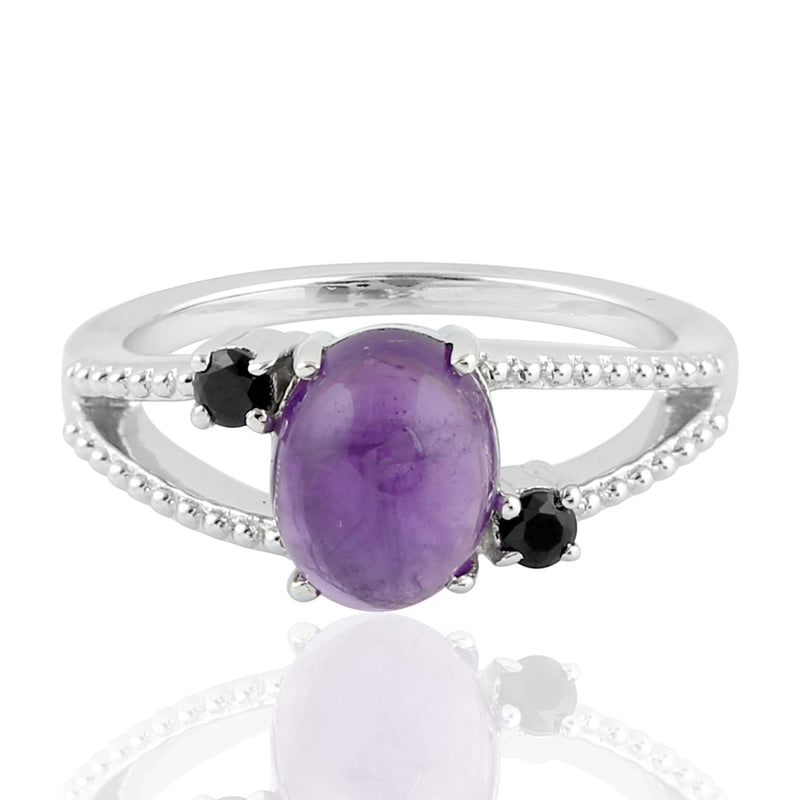 Oval Amethyst Stone Ring Studded Spinel 925 Sterling Silver Jewelry Size