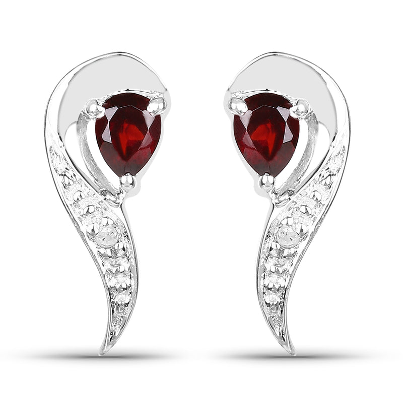 0.37 Carat Genuine Garnet and White Diamond .925 Sterling Silver Earrings