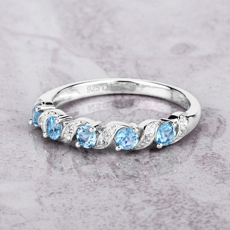 0.64 Carat Genuine Swiss Blue Topaz and White Topaz .925 Sterling Silver Ring