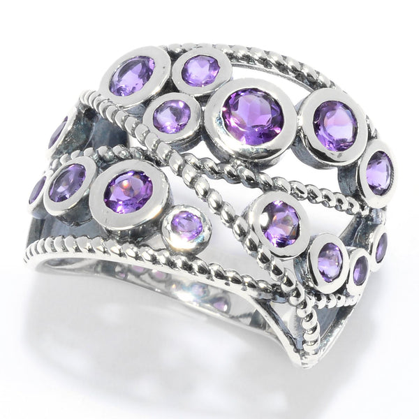 925 Sterling Silver Women Cluster Ring African Amethyst
