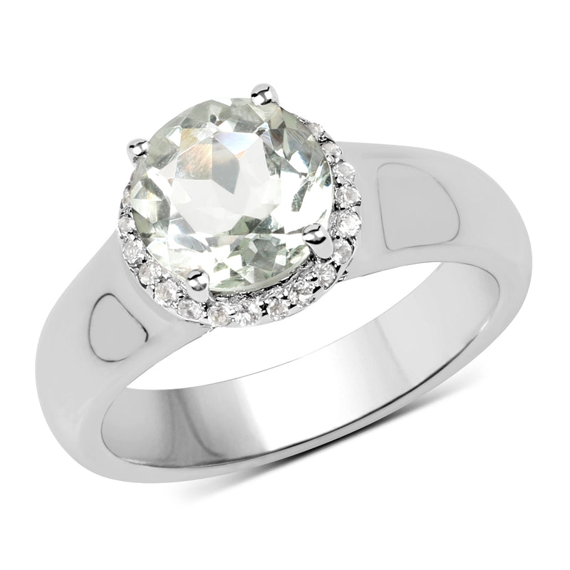 1.87 Carat Genuine Green Amethyst and White Topaz .925 Sterling Silver Ring