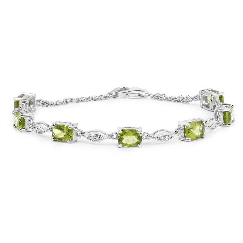 6.21 Carat Genuine Peridot and White Topaz .925 Sterling Silver Bracelet