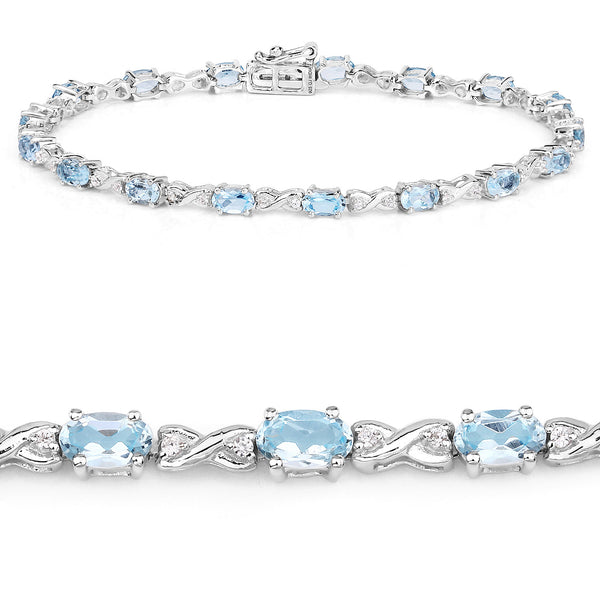 4.49 Carat Genuine Blue Topaz and White Zircon .925 Sterling Silver Bracelet