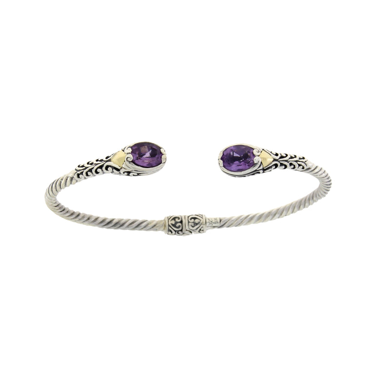 Amethyst Bangle Bracelet Sterling Silver 18KT Gold