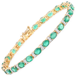 7.80 Carat Genuine Zambian Emerald and White Diamond 14K Yellow Gold Bracelet