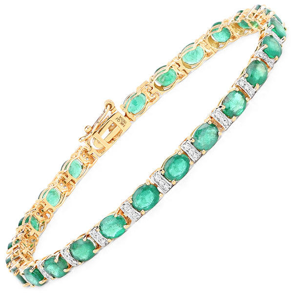 7.80 Carat Genuine Zambian Emerald and White Diamond 14K Yellow Gold Bracelet