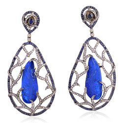 Prong Set Opal & Diamond Sapphire Dangle Earrings 925 Silver 18k Gold Jewelry