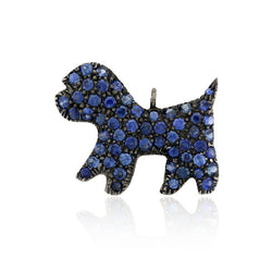 1.8ct Pave Sapphire Charm Puppy Pendant Sterling Silver Handmade Jewelry