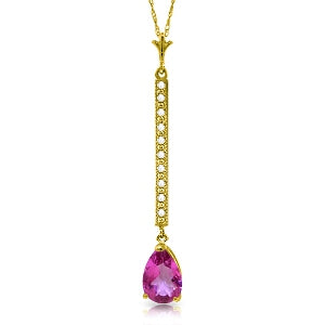 1.8 Carat 14K Solid Yellow Gold Necklace Diamond Pink Topaz