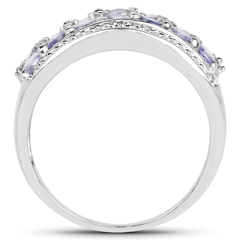1.44 Carat Genuine Tanzanite & White Topaz .925 Sterling Silver Ring