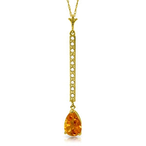 1.8 Carat 14K Solid Yellow Gold Necklace Diamond Citrine