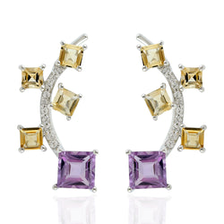 Cirtine Gemstone Amethyst Ear Climbers 925 Sterling Silver Gift Jewelry