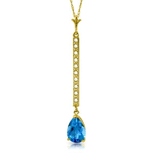 1.8 Carat 14K Solid Yellow Gold Andaman Sea Blue Topaz Diampond Necklace