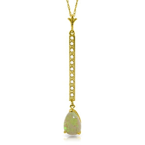 0.82 Carat 14K Solid Yellow Gold Necklace Diamond Opal