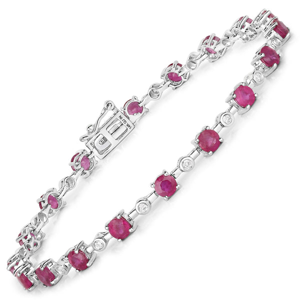 4.88 Carat Genuine Ruby and White Diamond 14K White Gold Bracelet