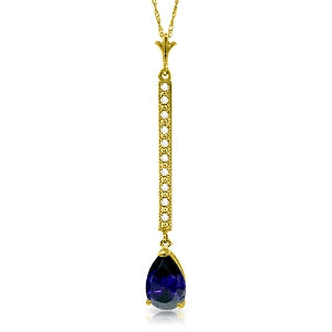 1.8 Carat 14K Solid Yellow Gold Necklace Diamond Sapphire