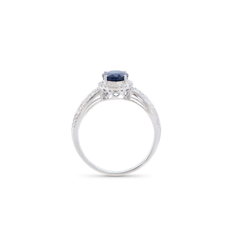 1.68 CTS CERTIFIED DIAMONDS & BLUE SAPPHIRE 14K WHITE GOLD DESIGNER RING SIZE 7.5