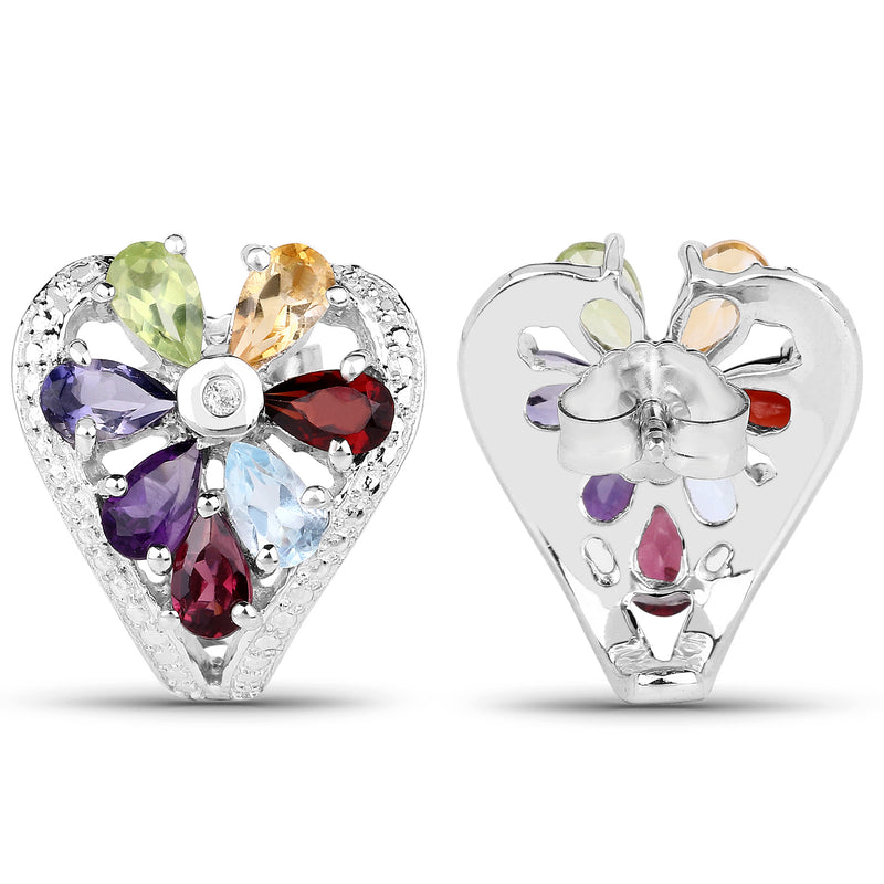 3.13 Carat Genuine Multi Stones .925 Sterling Silver Earrings