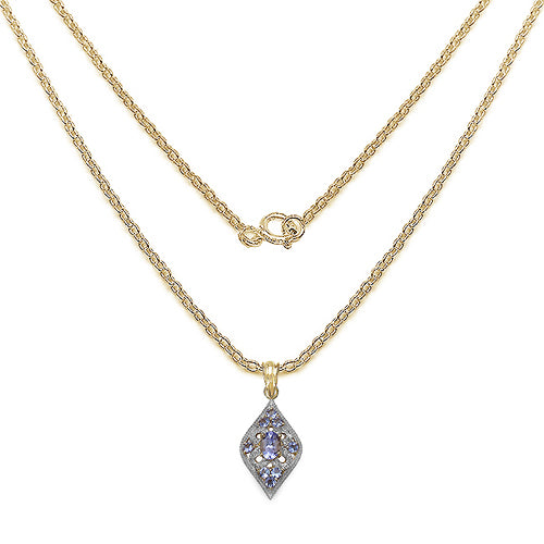 14K Yellow Gold Plated 1.42 Carat Genuine Tanzanite & White Topaz .925 Sterling Silver Pendant