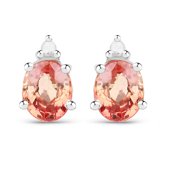 0.78 Carat Genuine Orange Sapphire and White Diamond .925 Sterling Silver Earrings