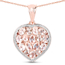 14K Rose Gold Plated 12.81 Carat Genuine Pink Chelcedonia and Morganite .925 Sterling Silver Pendant