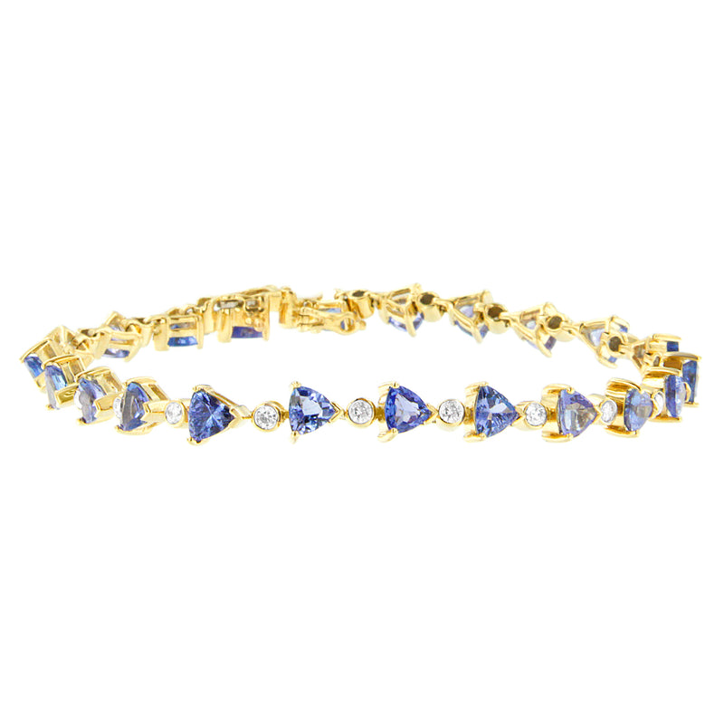 14K Yellow Gold Round-Cut Diamond and Tanzanite Bracelet (8.30 cttw, H-I Color, SI1-SI2 Clarity)