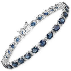 9.46 Carat Genuine Blue Sapphire and White Diamond 14K White Gold Bracelet