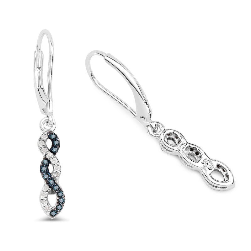 0.24 Carat Genuine Blue Diamond and White Diamond .925 Sterling Silver Earrings